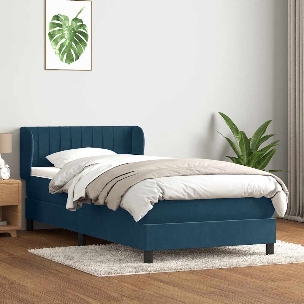 Box Spring Postel S Matrací Tmavě Modrá Samet Tmavě Moddrá