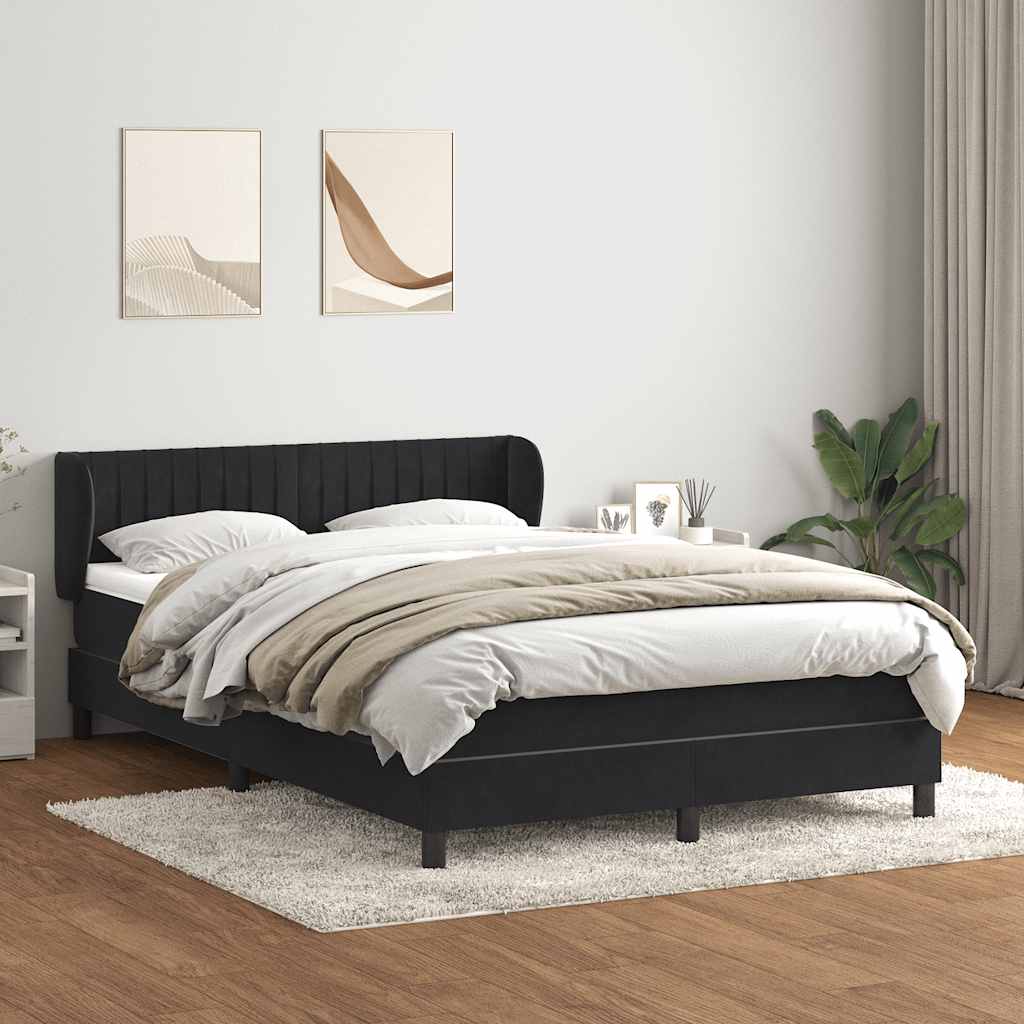 Box Spring Postel S Matrací Černý Samet Černá
