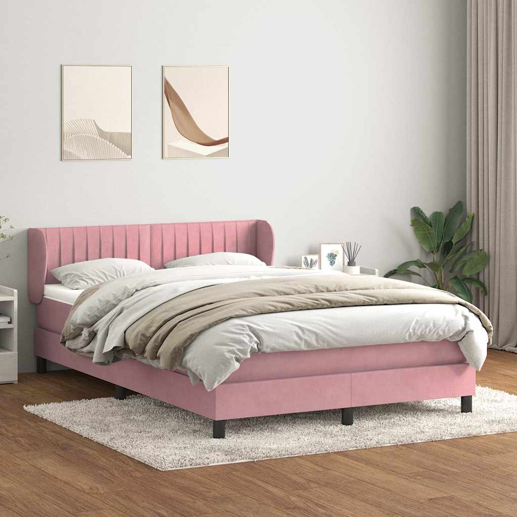 Box Spring Postel S Matrací Růžový Samet Růžová