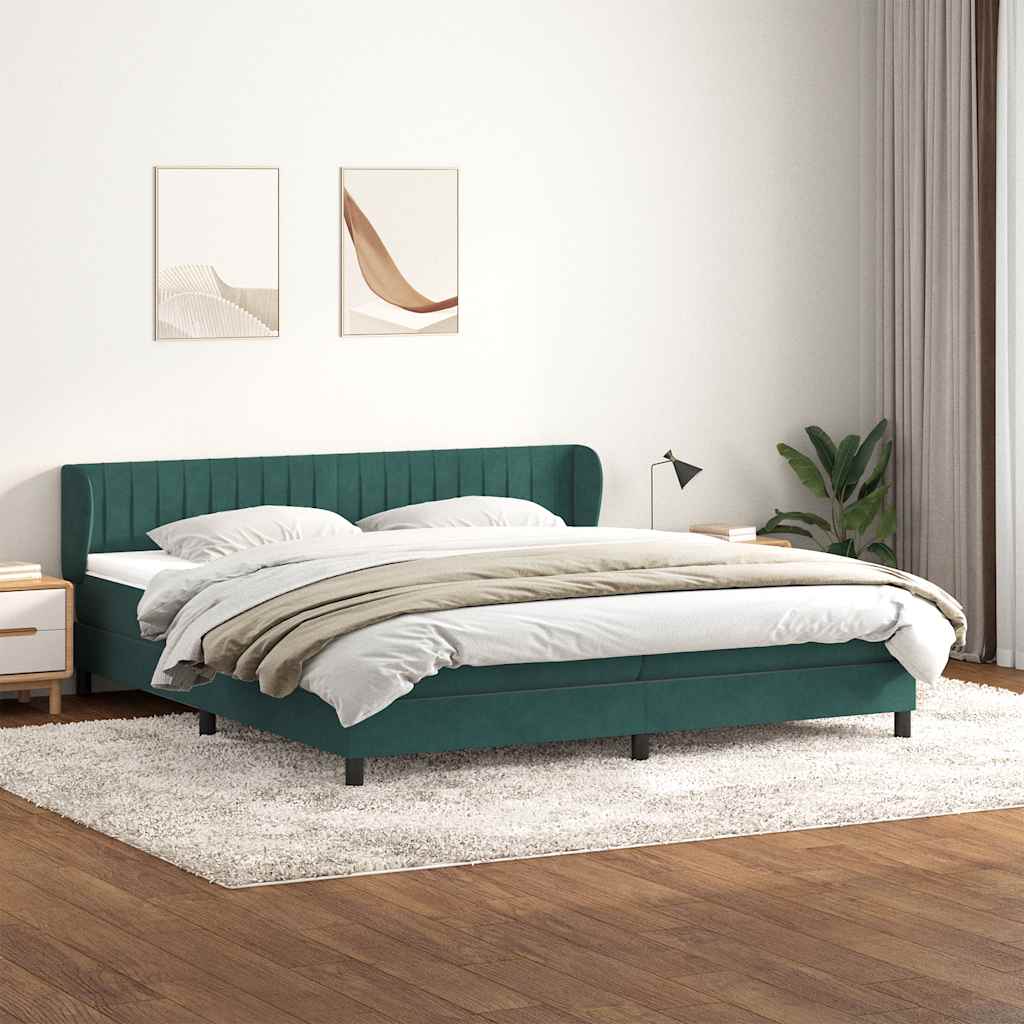 Box Spring Postel S Matrací Samet Tmavě Zelená