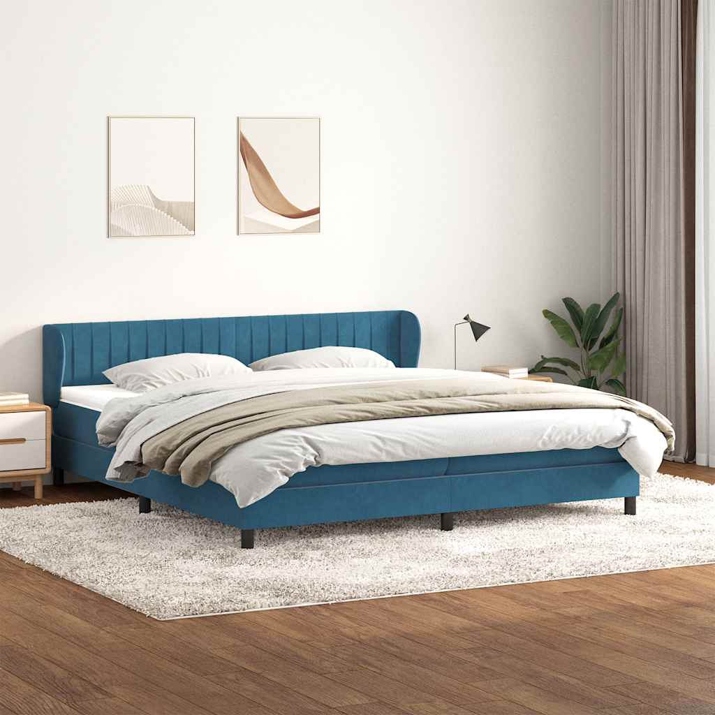 Box Spring Postel S Matrací Tmavě Modrá Samet Tmavě Moddrá