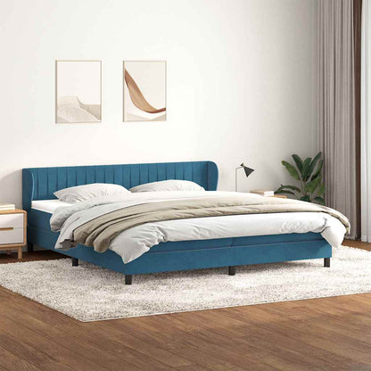 Box Spring Postel S Matrací Tmavě Modrá Samet Tmavě Moddrá