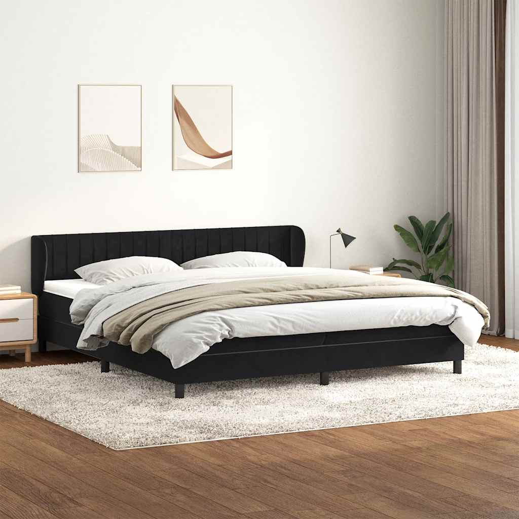 Box Spring Postel S Matrací Černý Samet Černá
