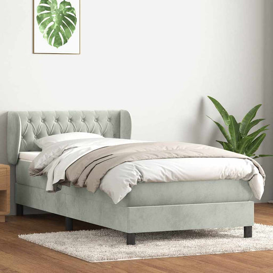Box Spring Postel S Matrací Samet Světle Šedá
