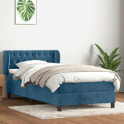 Box Spring Postel S Matrací Tmavě Modrá Samet Tmavě Moddrá
