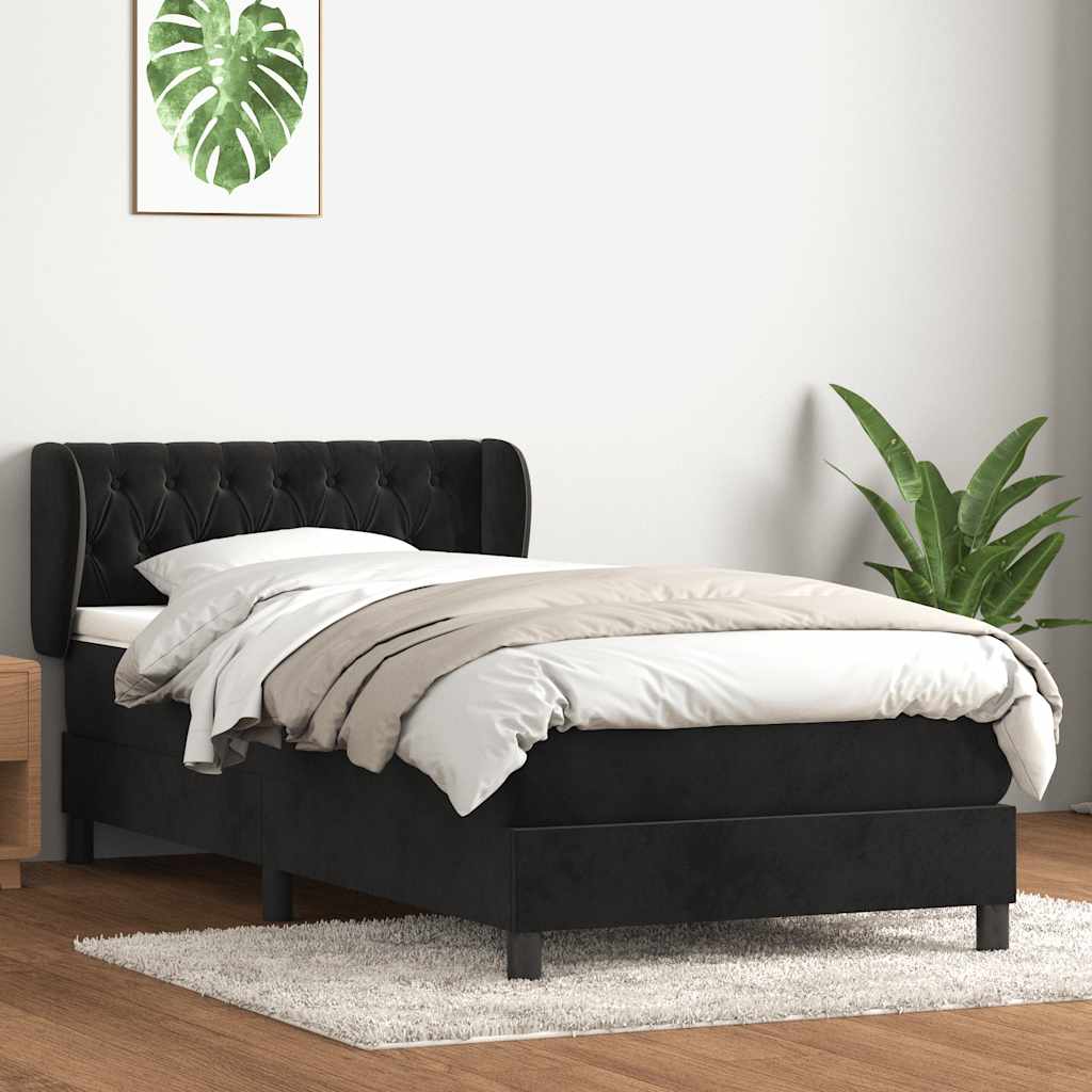 Box Spring Postel S Matrací Černý Samet Černá