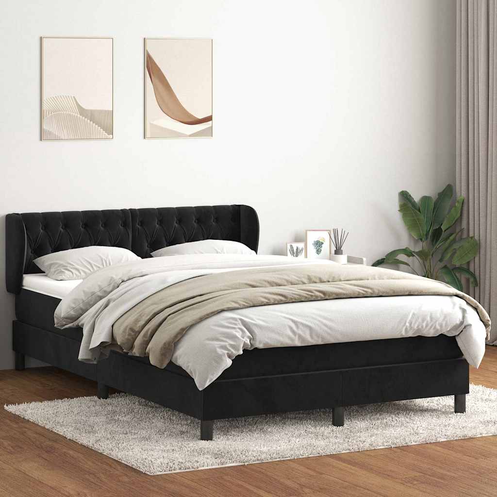 Box Spring Postel S Matrací Černý Samet Černá
