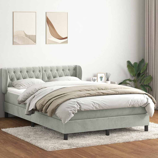 Box Spring Postel S Matrací Samet Světle Šedá