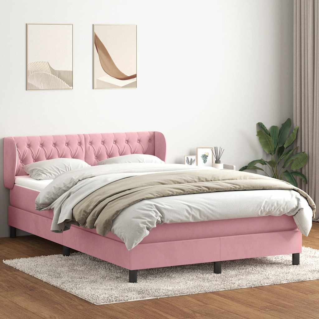 Box Spring Postel S Matrací Růžový Samet Růžová