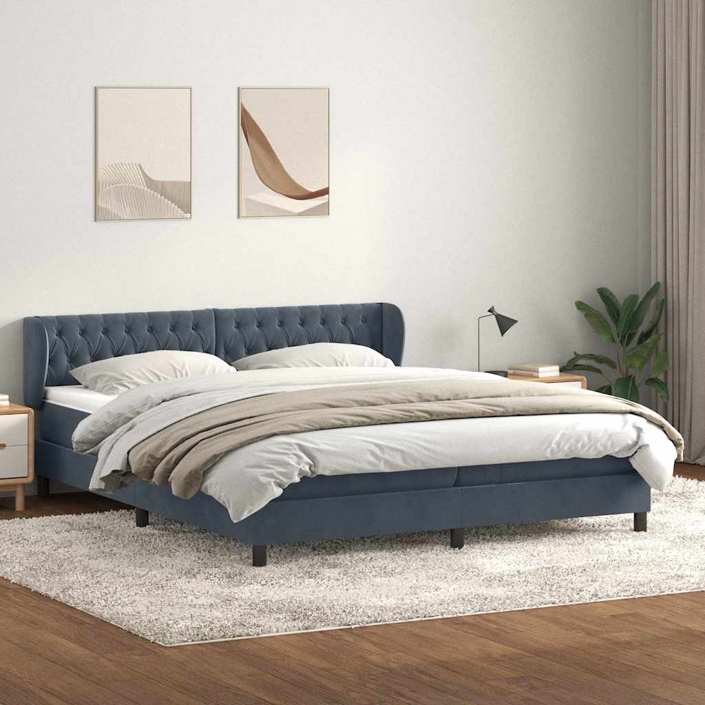 Box Spring Postel S Matrací Samet Tmavě Šedá