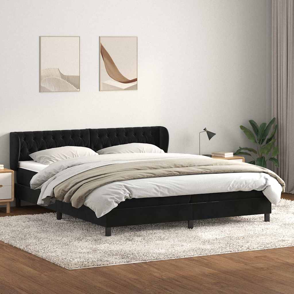 Box Spring Postel S Matrací Černý Samet Černá
