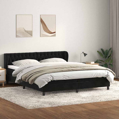 Box Spring Postel S Matrací Černý Samet Černá