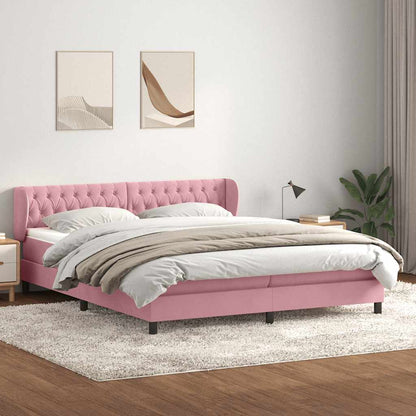 Box Spring Postel S Matrací Růžový Samet Růžová