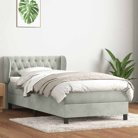 Box Spring Postel S Matrací Samet Světle Šedá