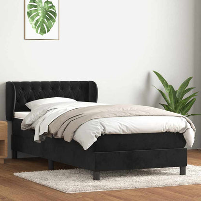Box Spring Postel S Matrací Černý Samet Černá