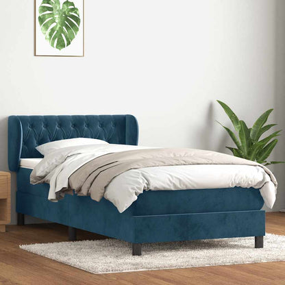 Box Spring Postel S Matrací Tmavě Modrá Samet Tmavě Moddrá
