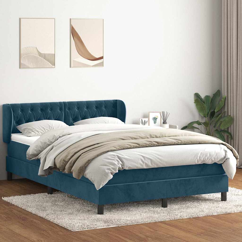 Box Spring Postel S Matrací Tmavě Modrá Samet Tmavě Moddrá