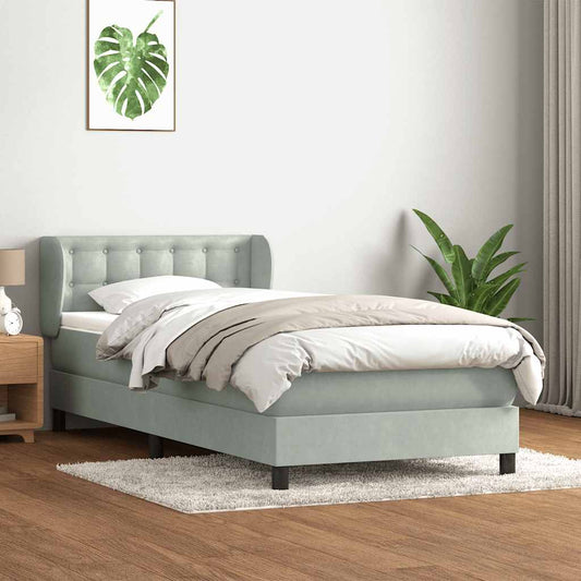 Box Spring Postel S Matrací Samet Světle Šedá