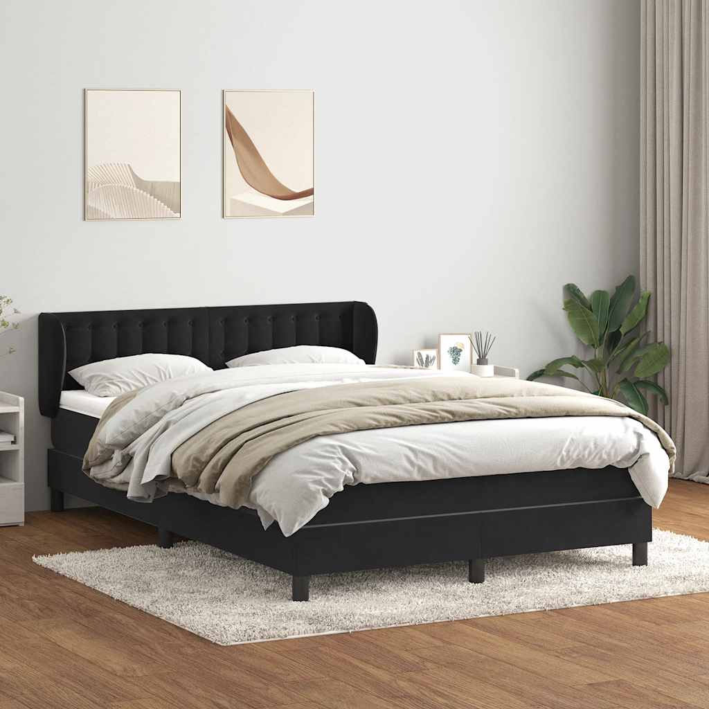 Box Spring Postel S Matrací Černý Samet Černá
