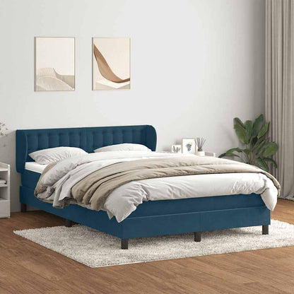 Box Spring Postel S Matrací Tmavě Modrá Samet Tmavě Moddrá