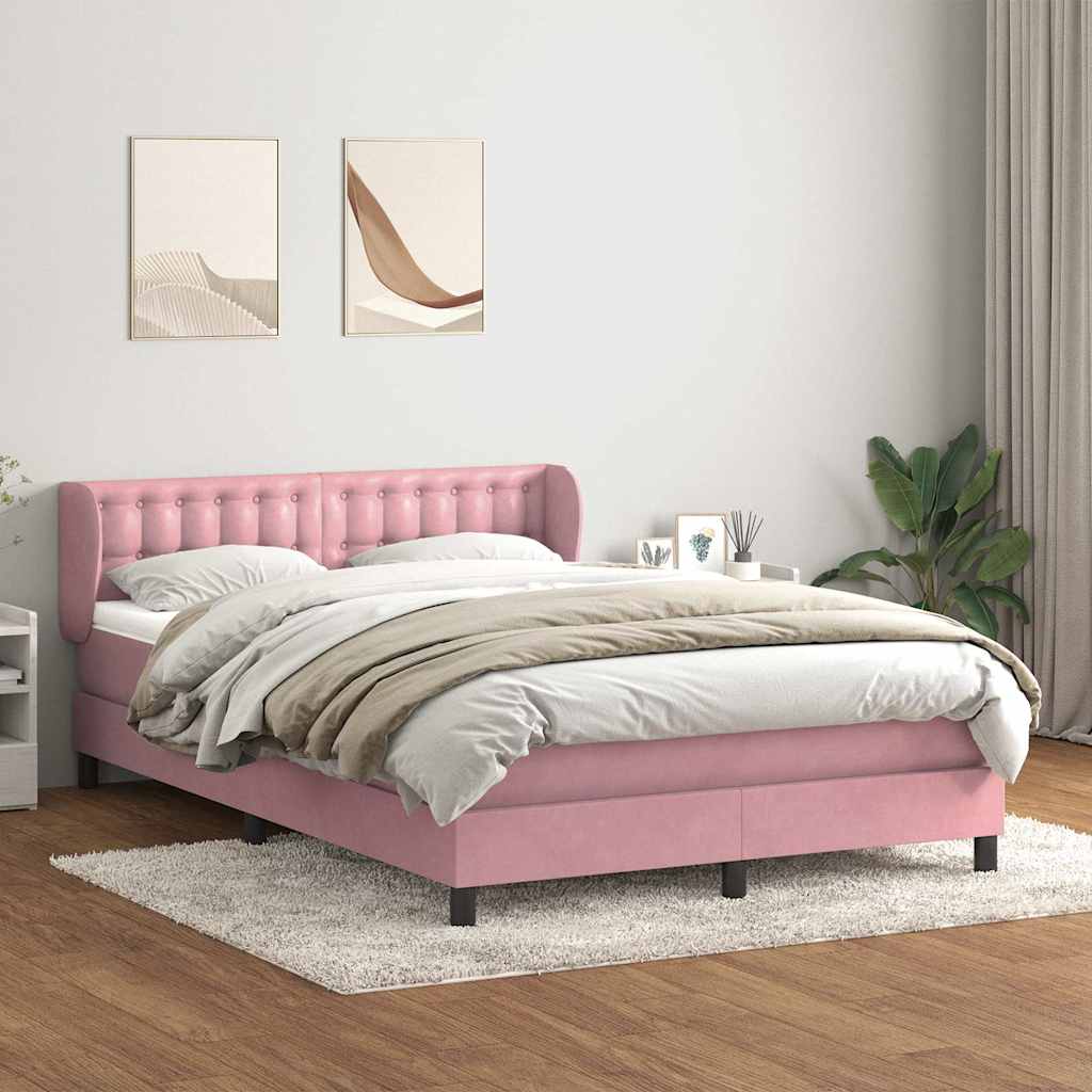 Box Spring Postel S Matrací Růžový Samet Růžová
