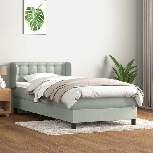 Box Spring Postel S Matrací Samet Světle Šedá