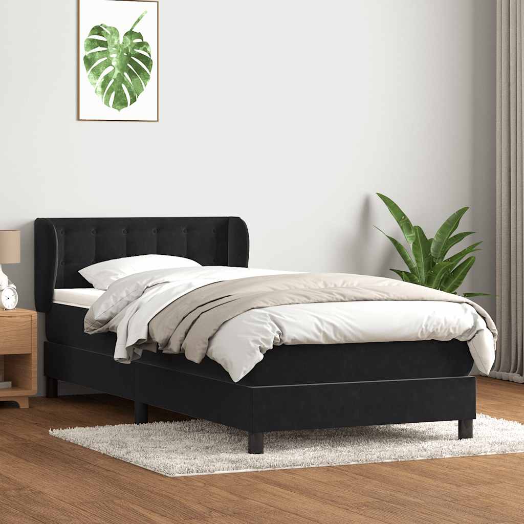 Box Spring Postel S Matrací Černý Samet Černá