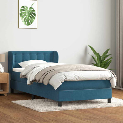 Box Spring Postel S Matrací Tmavě Modrá Samet Tmavě Moddrá