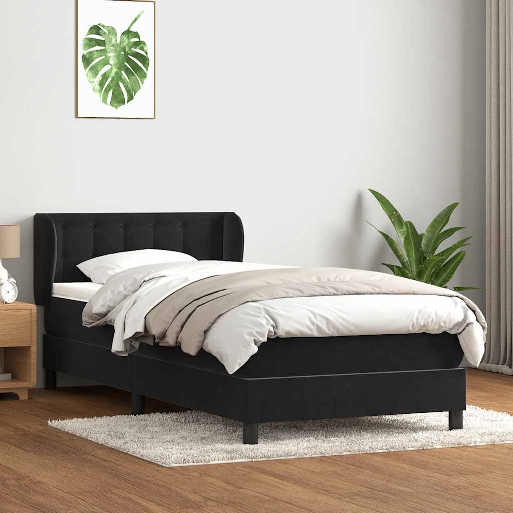 Box Spring Postel S Matrací Černý Samet Černá