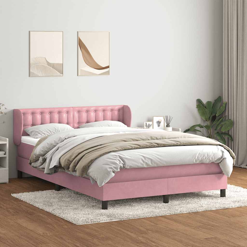Box Spring Postel S Matrací Růžový Samet Růžová