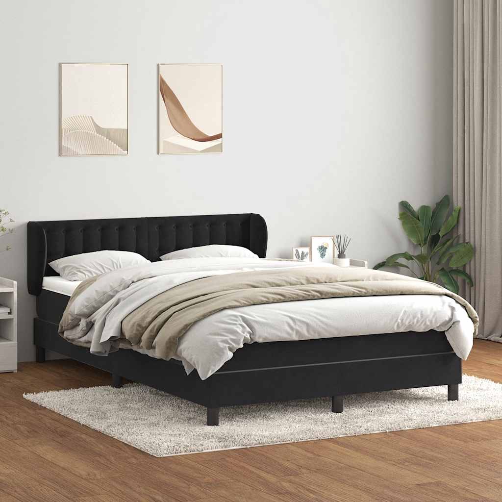 Box Spring Postel S Matrací Černý Samet Černá