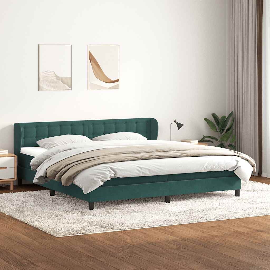 Box Spring Postel S Matrací Samet Tmavě Zelená