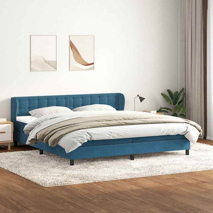 Box Spring Postel S Matrací Tmavě Modrá Samet Tmavě Moddrá