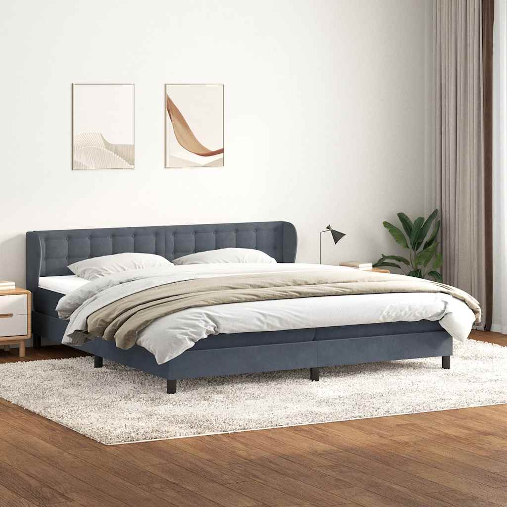 Box Spring Postel S Matrací Samet Tmavě Šedá