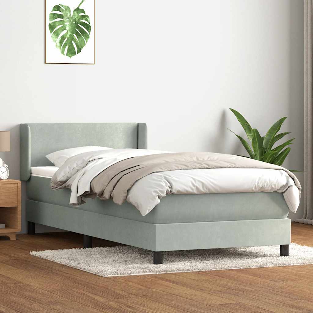 Box Spring Postel S Matrací Samet Světle Šedá