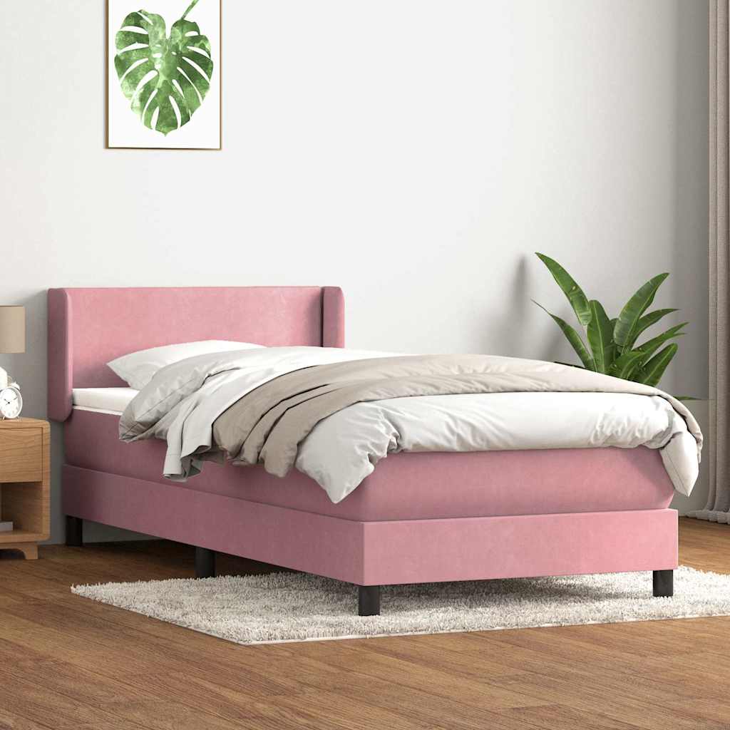 Box Spring Postel S Matrací Růžový Samet Růžová