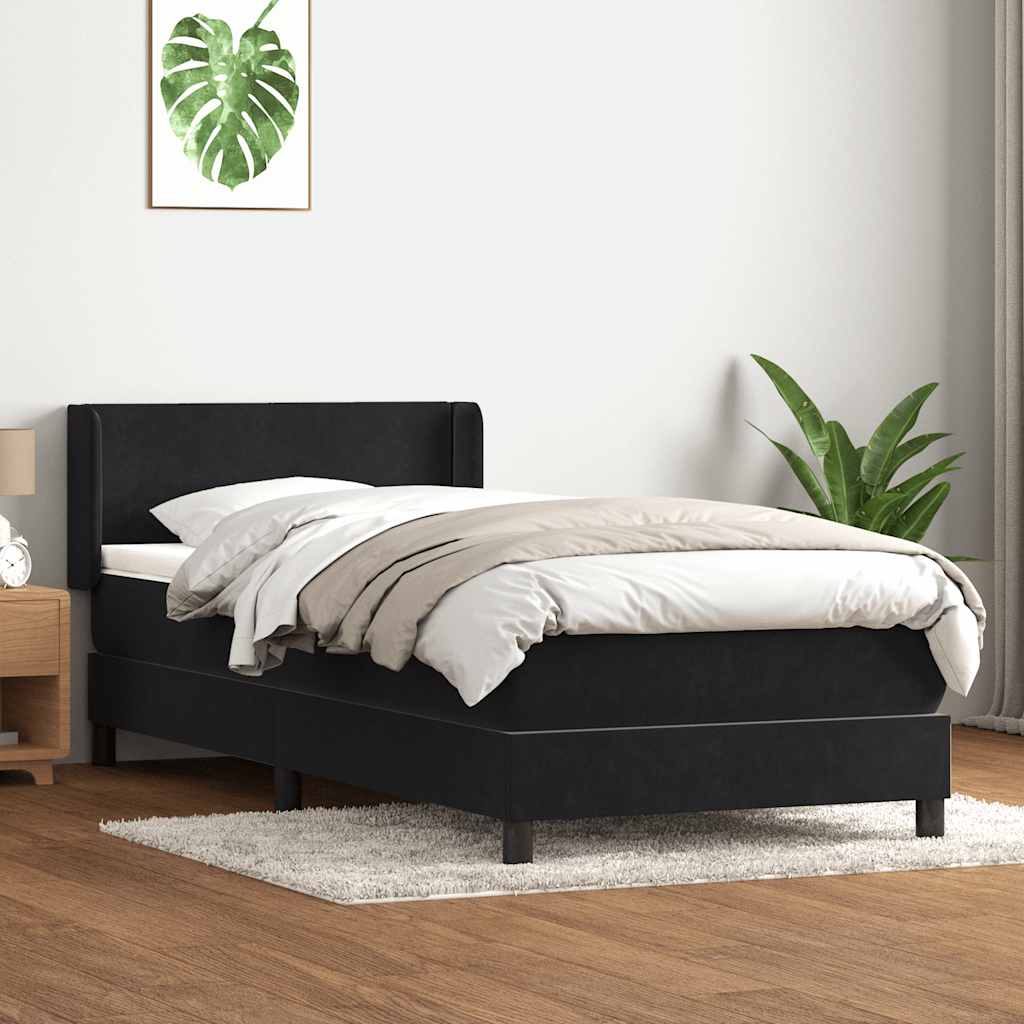Box Spring Postel S Matrací Černá Samet Černá