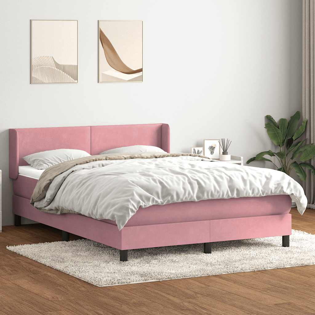Box Spring Postel S Matrací Růžový Samet Růžová