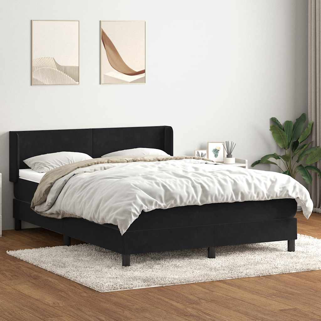 Box Spring Postel S Matrací Černá Samet Černá