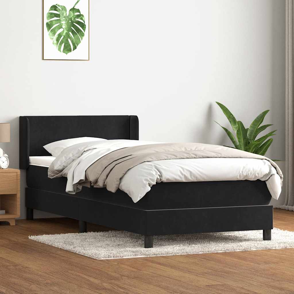 Box Spring Postel S Matrací Černá Samet Černá