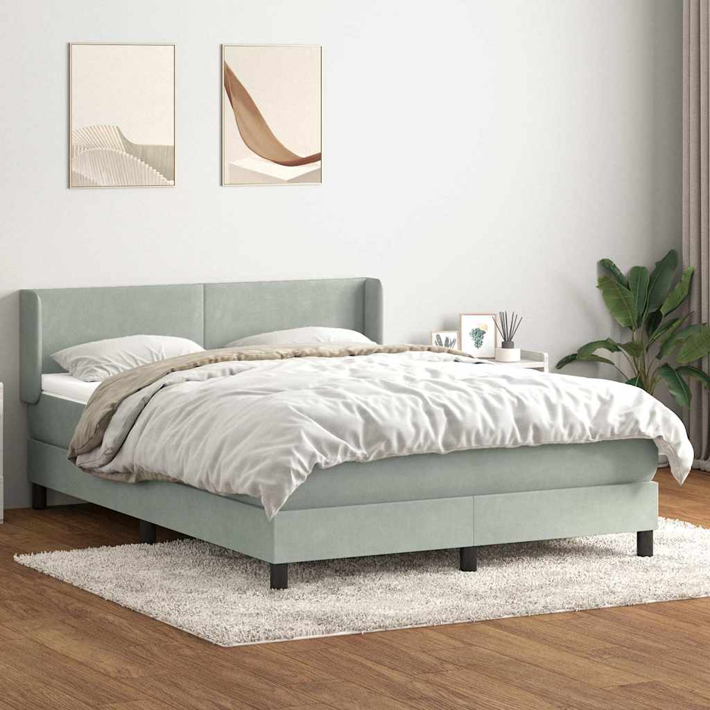 Box Spring Postel S Matrací Samet Světle Šedá