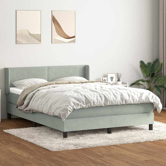 Box Spring Postel S Matrací Samet Světle Šedá