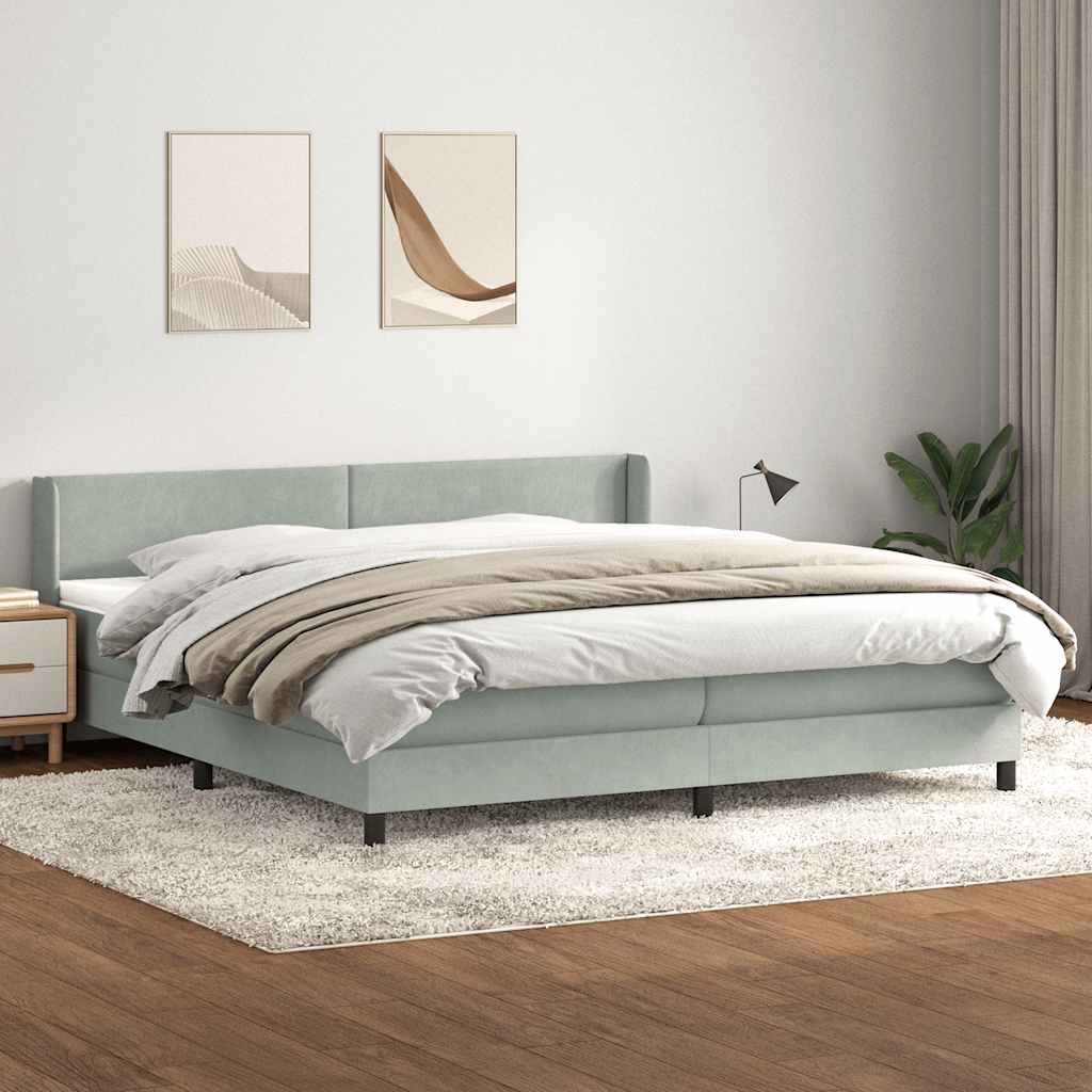 Box Spring Postel S Matrací Samet Světle Šedá