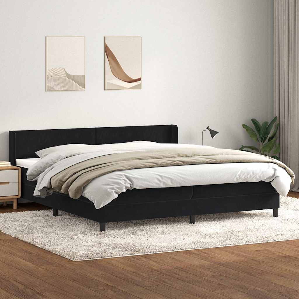 Box Spring Postel S Matrací Černá Samet Černá