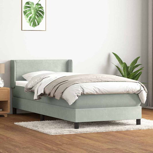 Box Spring Postel S Matrací Samet Světle Šedá