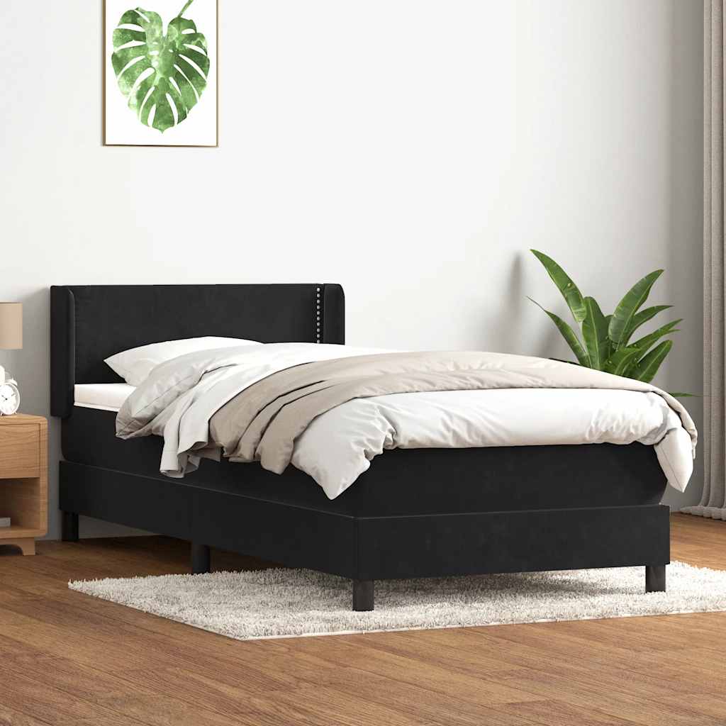 Box Spring Postel S Matrací Černá Samet Černá