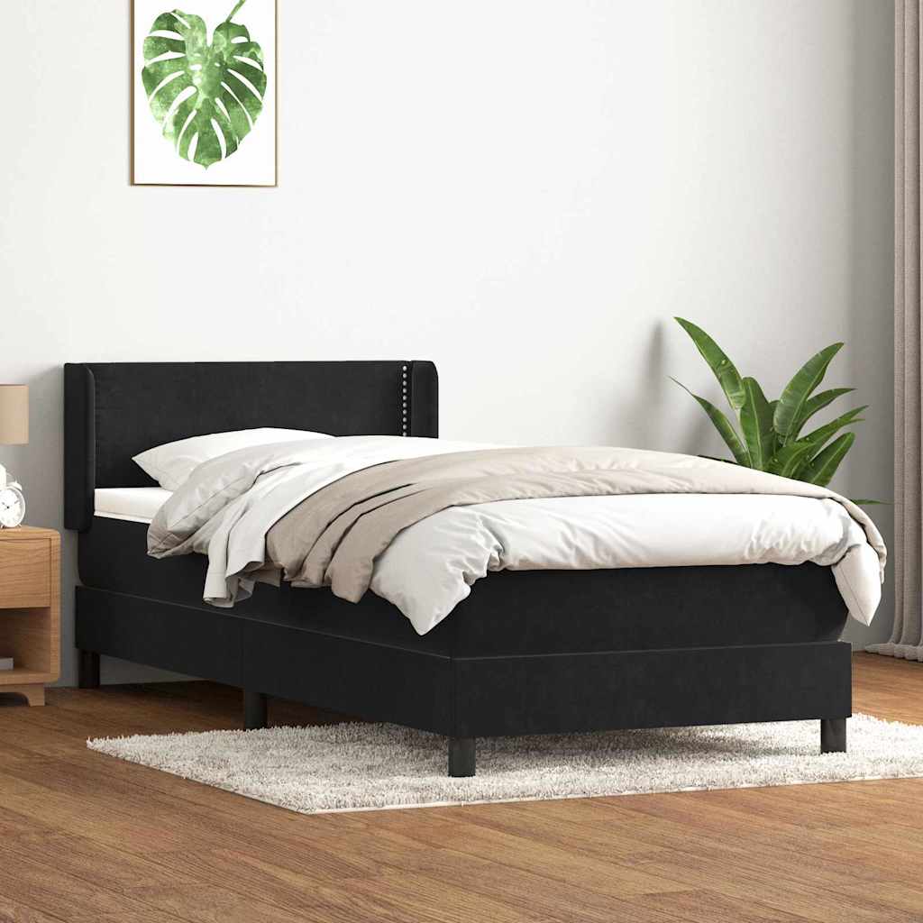 Box Spring Postel S Matrací Černá Samet Černá