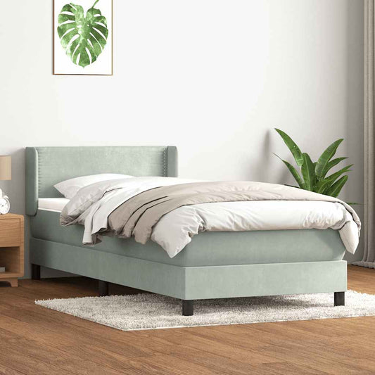 Box Spring Postel S Matrací Samet Světle Šedá