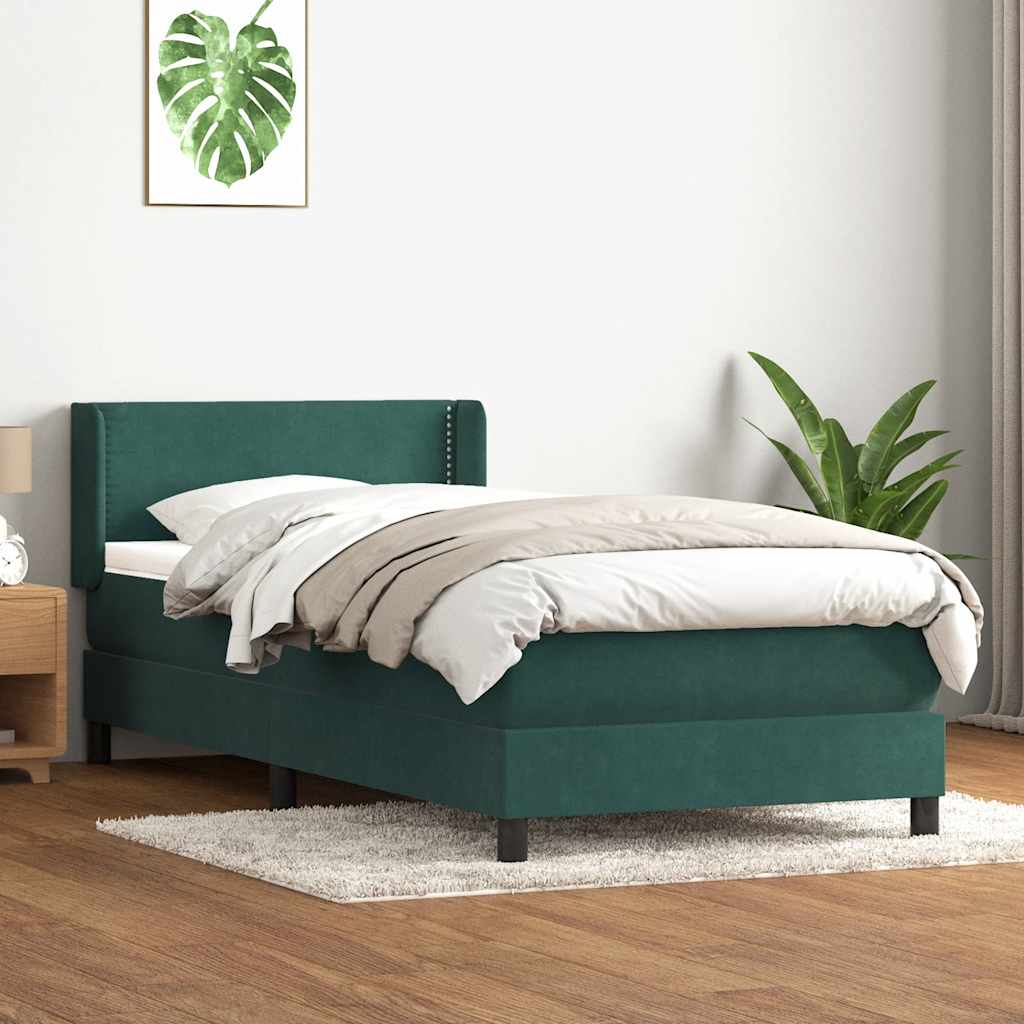 Box Spring Postel S Matrací Samet Tmavě Zelená