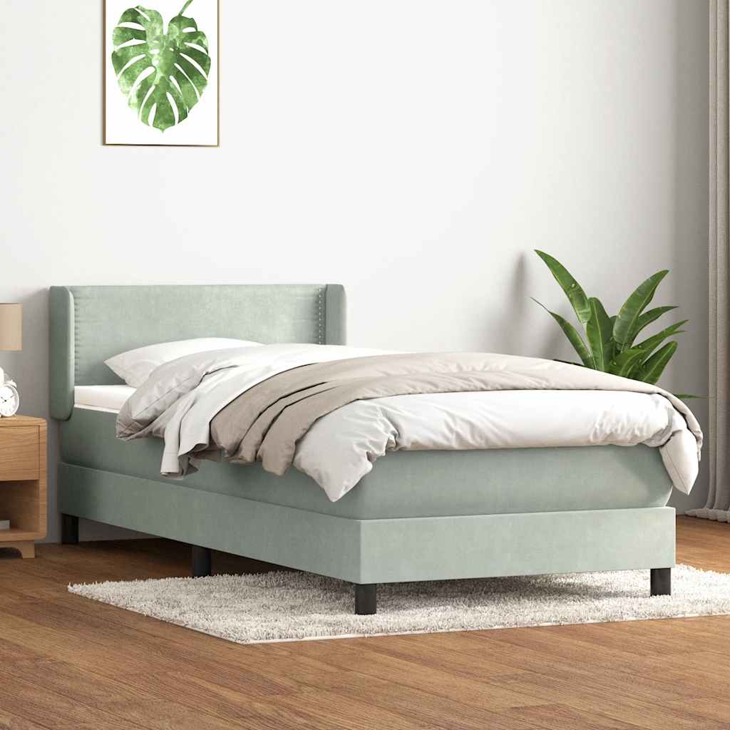 Box Spring Postel S Matrací Samet Světle Šedá